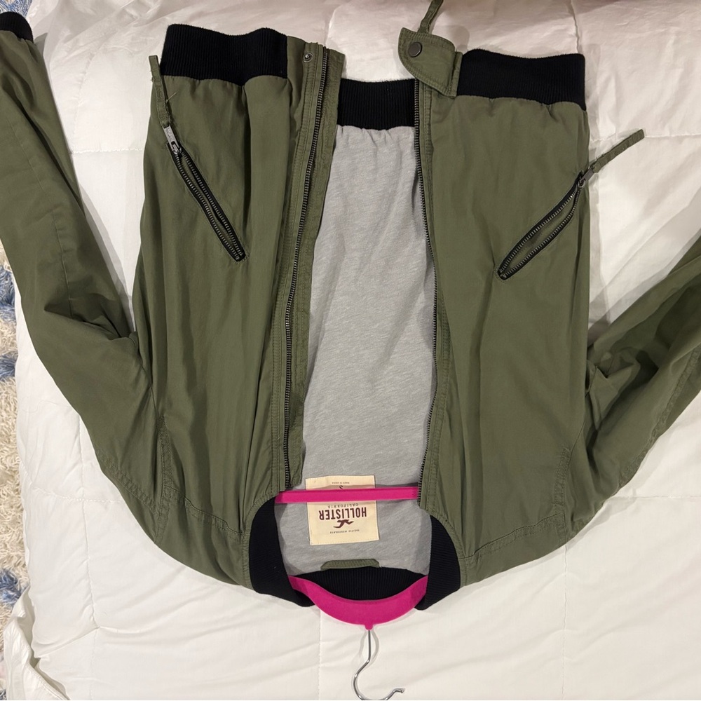 Hollister Khaki Green Jacket with Black Trim